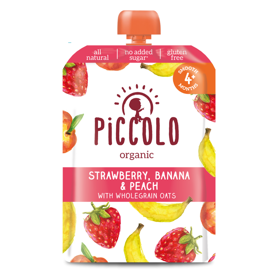 Piccolo Banana, Strawberry & Peach with Wholegrain Oats 100g - Pack of 5