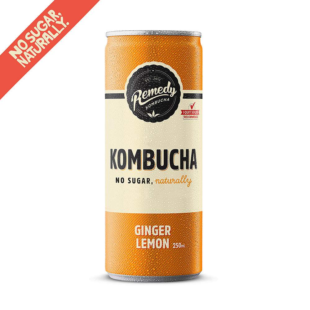Remedy Kombucha Ginger Lemon Can 250ml - Pack of 4