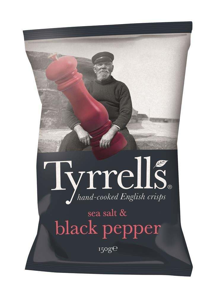 Tyrrell's Sea Salt & Cracked Black Pepper Crisps 150g - Pack of 6