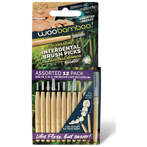 WooBamboo Assorted Interdental Brush Picks - 12 Pack